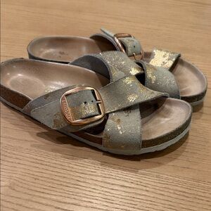 Birkenstock metallic leather slides size 7
